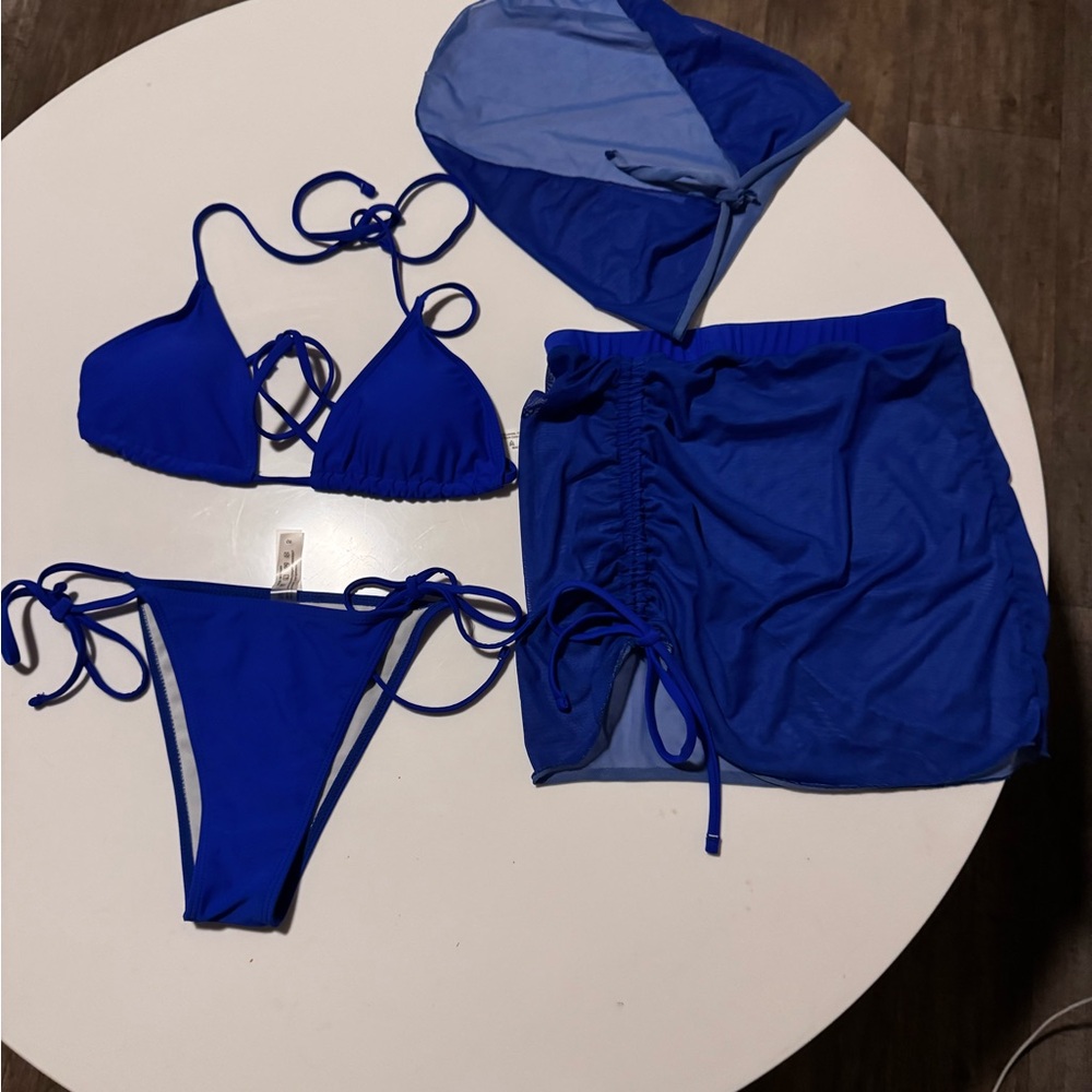 Women’s Royal Blue Tie Bikini Set with Swim Skirt